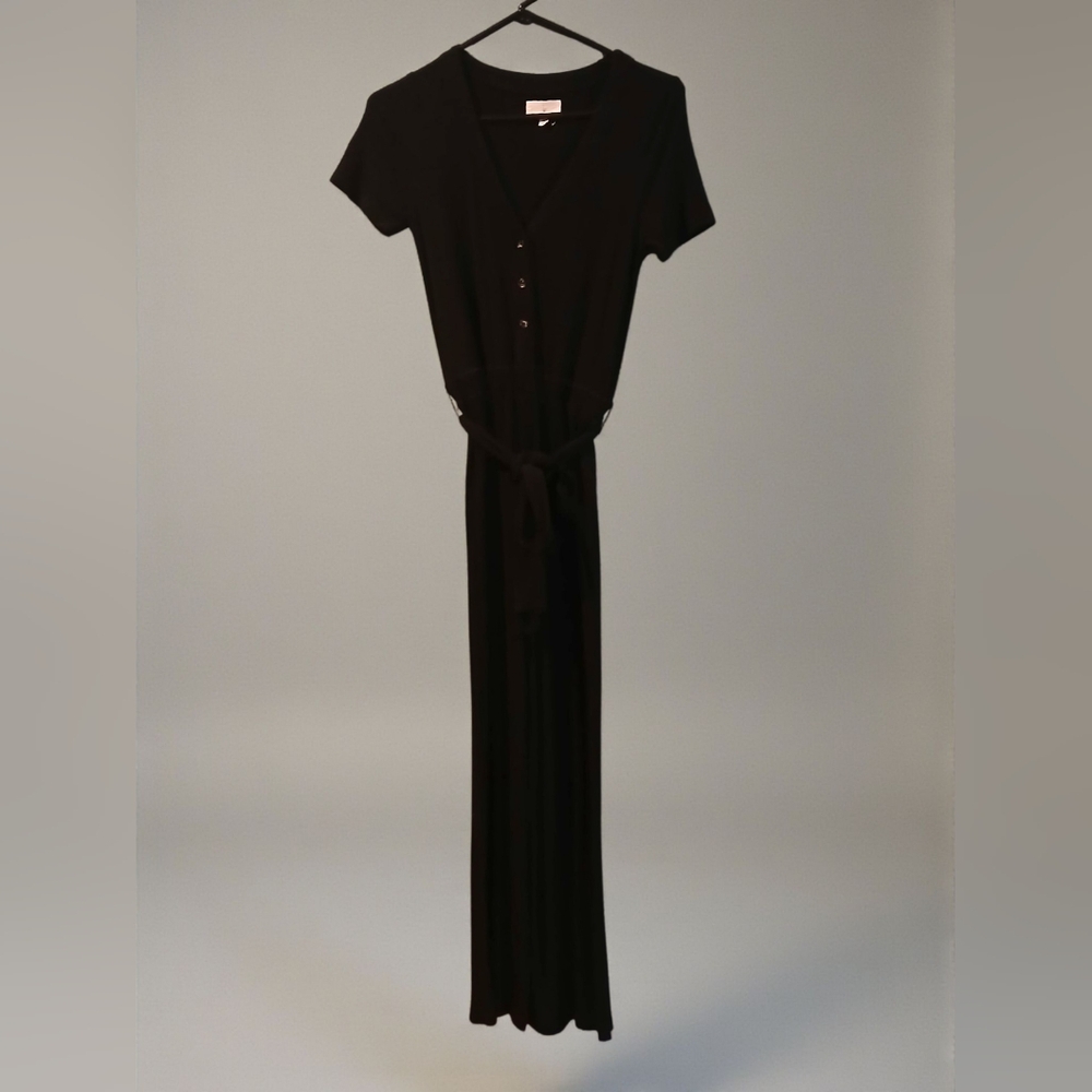 Lost & Wander Black Ribbed Wide Leg Pant Suit Romper Womans Small